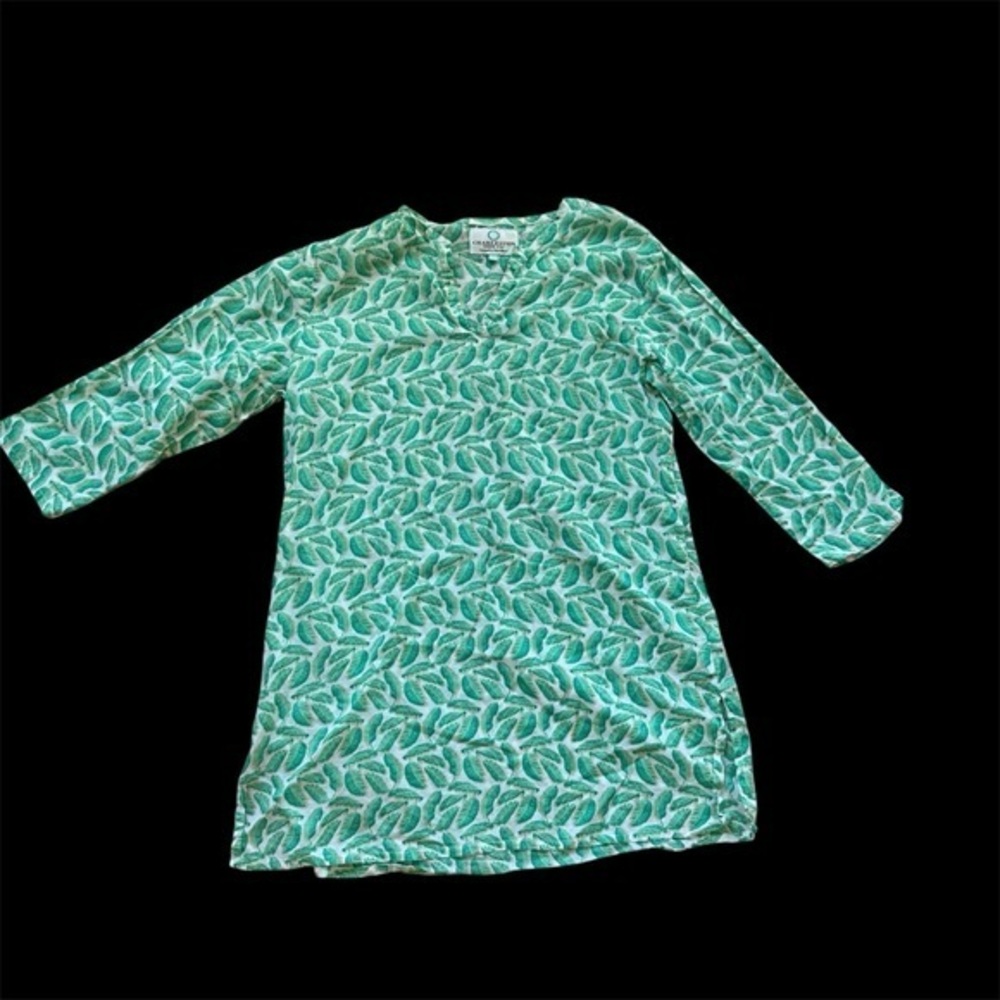 Charleston Shoe Co. Green Leaf Print Cotton Tunic Top – 100% Cotton